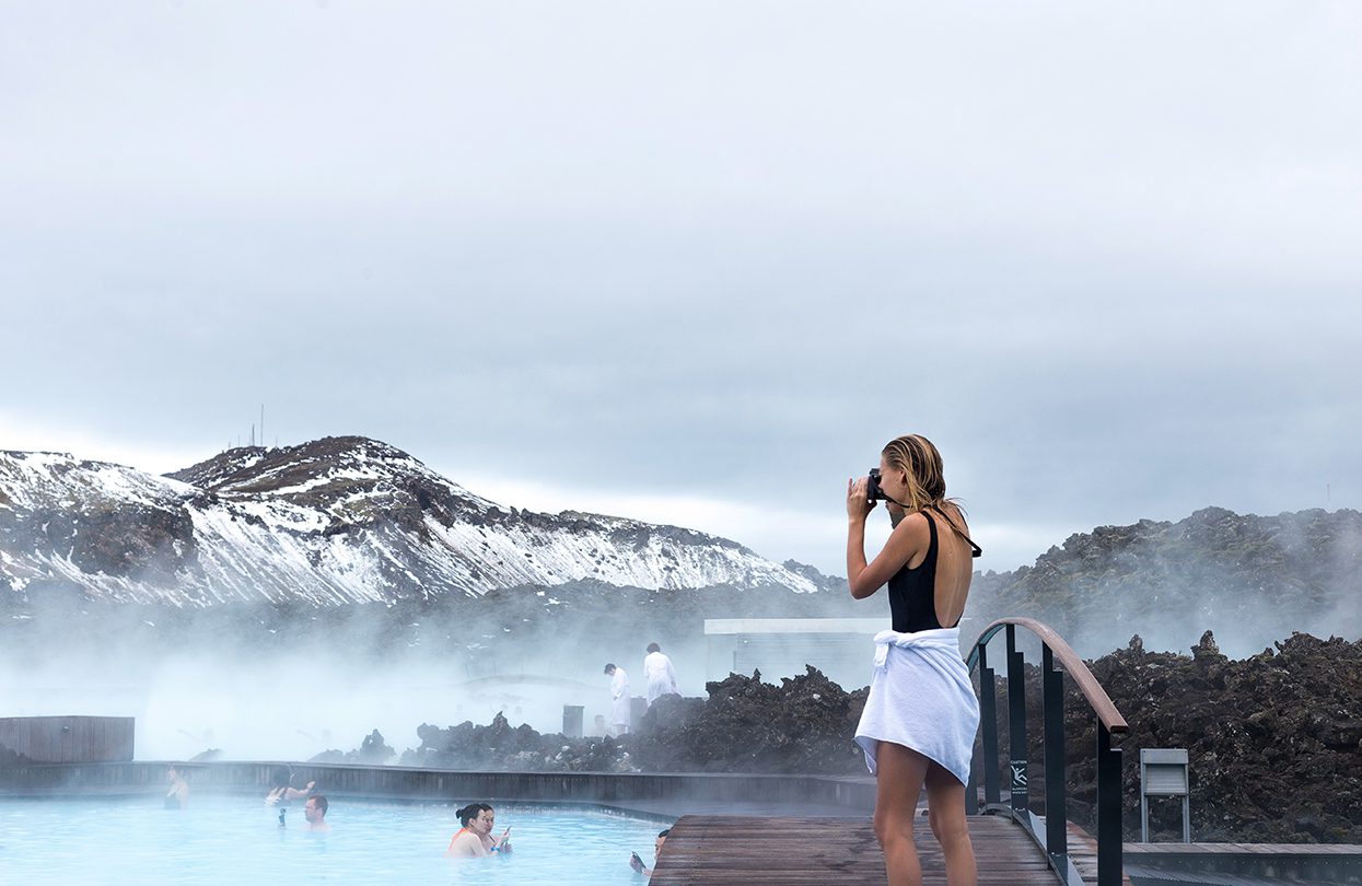 Blue Lagoon is a busy tourist spot, with crystal blue steaming water from a power plant nearby