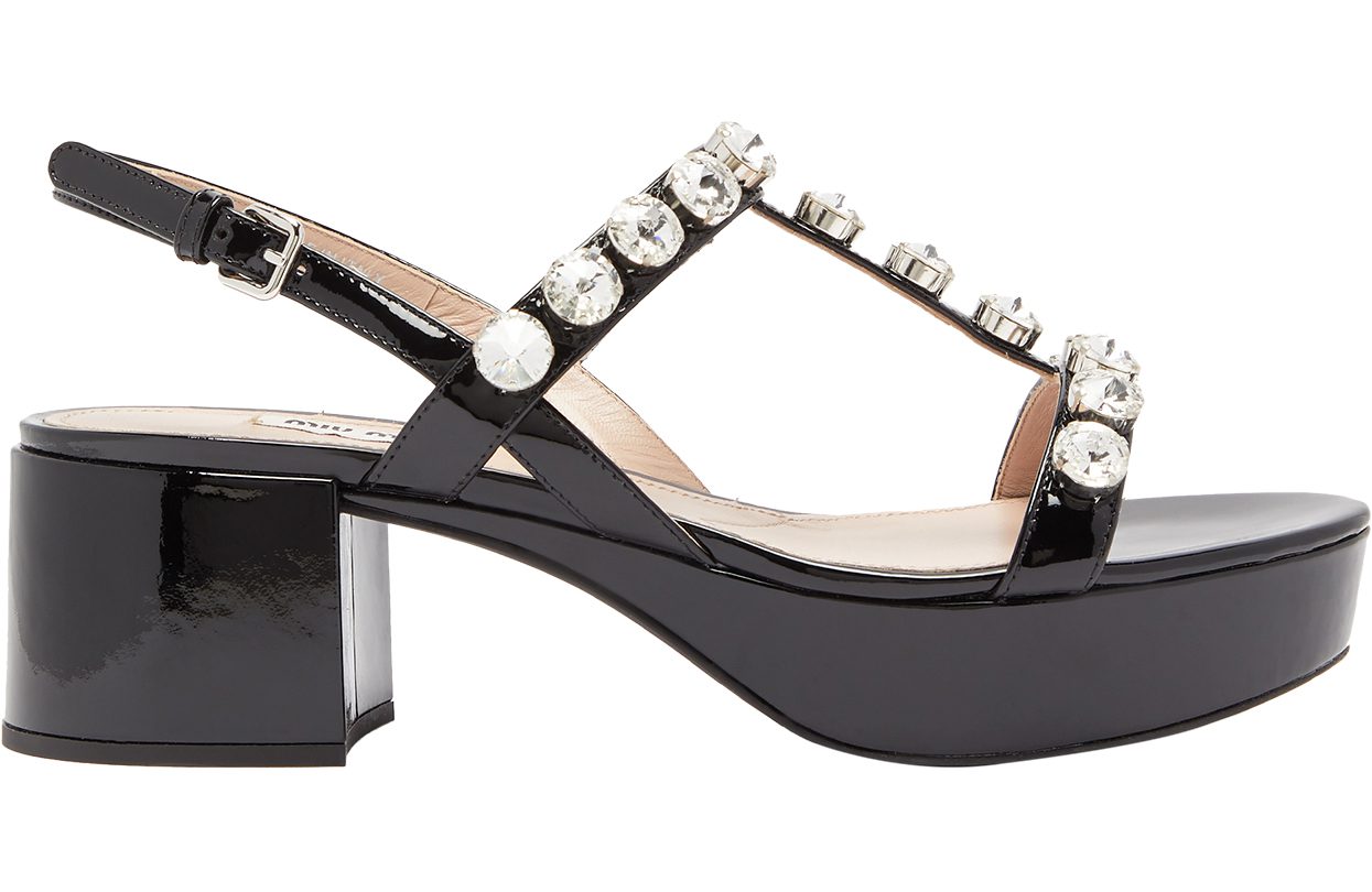 Miu Miu Crystal-Embellished Patent-Leather Sandals