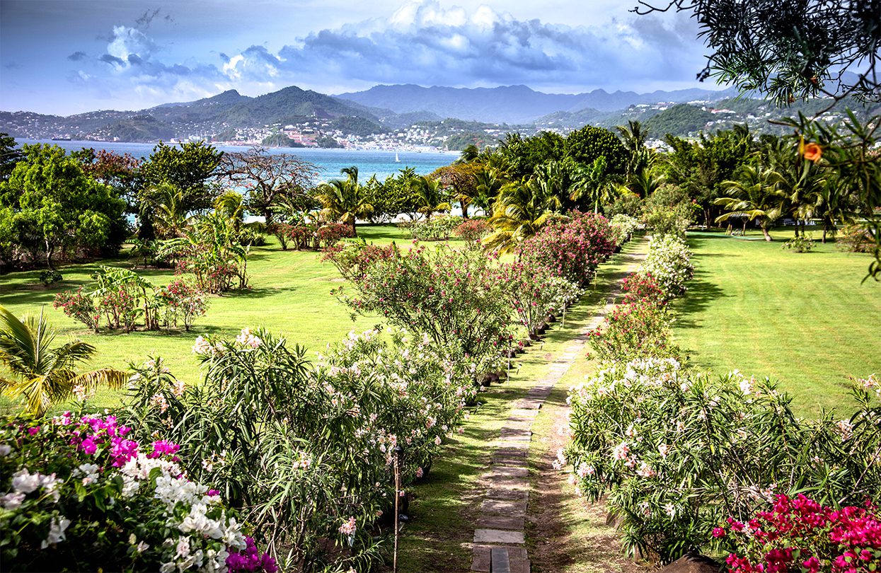 The grounds of the luxurious Mount Cinnamon Resort leading to the famed Grand Anse Beach in Grenada, image by Keith Douglas Photography